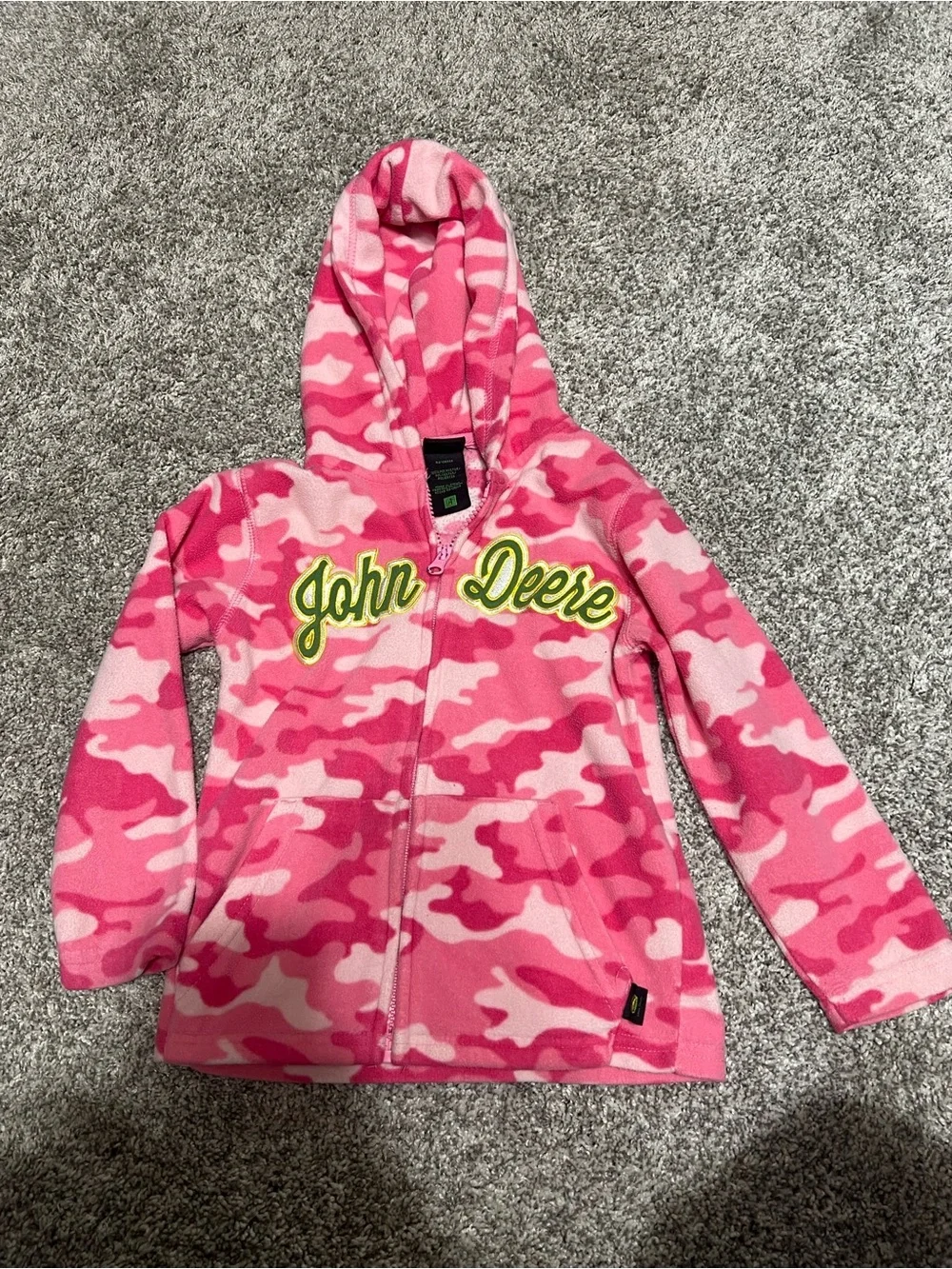 Girls John Deere Pink Camo Hooded Fleece Jacket